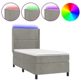 vidaXL Boxspringbett mit Matratze & LED Hellgrau 100x200 cm Samt