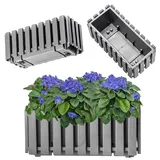 Kadax Blumenkasten, Balkontopf in 2 Größen, Blumentopf in Latten-Optik, Pflanzkübel im Landhausstil, Pflanzkasten mit Gummikorken, Leichter Übertopf (40cm / grau)