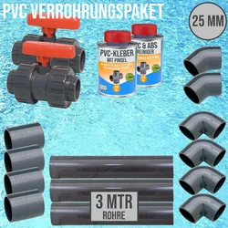 25 mm PVC Klebe Fittings Verrohrungspaket Pool Schwimmbad Schlauch Rohr FEST - 3...