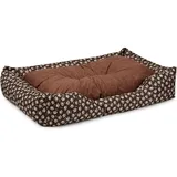 BedDog Hundebett Mimi, Hundesofa aus Cordura, Microfaser-Velours, waschbares Hundebett Vier-eckig mit Rand, Hundekissen für drinnen, draußen, XXL, braun mit Pfoten
