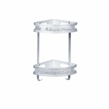 Relaxdays Badeckregal, Dusche, 2 Ebenen, 2 Haken, Wandmontage, HxBxT: 39 x 30 x 23 cm, Duschablage, Aluminium, silber