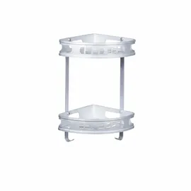Relaxdays Badeckregal, Dusche, 2 Ebenen, 2 Haken, Wandmontage, HxBxT: 39 x 30 x 23 cm, Duschablage, Aluminium, silber