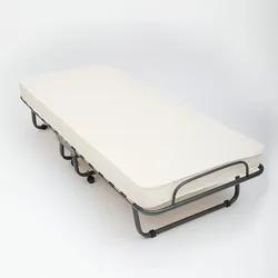 Klappbett The White Stone mit Waterfoam-Matratze 80x190 cm, drehbaren Rollen, gebogenen Latten und Schutzbezug. Kompakt und leicht zu bewegen.