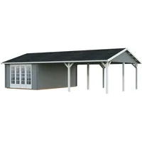 Palmako Gartenhaus Irene 21,9+5,2 m2 - 44 mm dunkelgrau/weiß