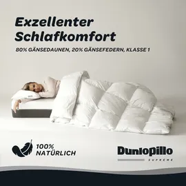 DUNLOPILLO Gänsedaunenbettdecke DUNLOPILLO "Dunlopillo Supreme, "NEUHEIT" 135x200 & 155x220 cm", weiß, B:155cm L:220cm, Bezug: 100% Baumwolle. Füllung: 80% Gänsedaunen, 20% Gänsefeder, Bettdecken, Hergestellt in Deutschland & Downpass zertifiziert