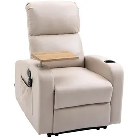 Homcom Elektrisch, Beige Metall, 93x105x77 cm, Wohnzimmer, Sessel, Relaxsessel mit Massagefunktion, Fernsehsessel mit Liegefunktion, Drehbarem Tisch, Massagesessel, Ruhesessel mit Fernbedienung, Mikrofaser,