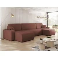 MIRJAN24 Wohnlandschaft Piano U Cord, mit Bettkasten und Schlaffunktion, Schwarze Füße, Wellenfeder, U-Form rosa