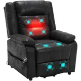 Asukale Elektrischer Fernsehsessel mit aufstehhilfe, Relaxsessel Massagesessel mit Wärmefunktion, Liegefunktion, Fernbedienung Verstellbar, Schlaffunktion und Fußteil, bis 220kg, Schwarz Flockleder