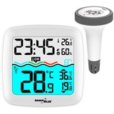 GreenBlue Poolthermometer mit Wetterstation GB216, Wetterstation, Weiss, Grau