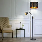 GLOBO Stehlampe Wohnzimmer mit Leselampe Deckenfluter schwarz gold, Textilschirm, Leseleuchte flexibel getrennt schaltbar, 1x E27 1x E14, DxH 40x175 cm