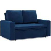 Mebligo - Sofa 2 Sitzer mit Schlaffunktion 148 x 90 x 87 cm NEO Kollektion, Sofa Klein Schlafsofa mit Bettkasten, Sofa Wohnzimmer, Sofa 2 Sitzer, Kleines Sofa Marineblau