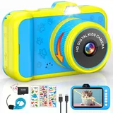 Kinderkamera, 3,5" Großes Display |360°Rotierendes Zoomobjektiv | Kinder Kamera mit Selfies | LED-Blitz | Digitalkamera Fotoapparat Kinder mit 32G Karte | Spielzeug Geschenke für Kinder 3-12 | Blau