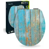 SANITOP-WINGENROTH WC-Sitz mit Absenkautomatik, Dekor Treibholz, High-Gloss Toilettensitz mit Holzkern, Fast-Fix Schnellbefestigung, Standard O Form universal, Toilettendeckel glänzend, 40193 7