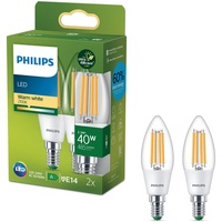 Philips Classic LED Lampe 40W, E14 Sockel, Klar, Warmwhite