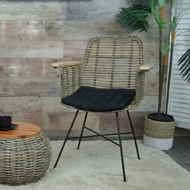 Mendler Esszimmerstuhl HWC-M29, Küchenstuhl Korbstuhl Rattansessel Rattanstuhl Stuhl mit Armlehnen, Kubu Rattan Holz Metall