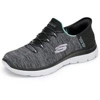 Skechers Damen Summits Hands-Free Slip-ins – Memory Foam Insole, Heel Pillow, Vegan Materials Sneaker, Black/Turquiose, 36.5 EU Weit - 36.5 EU Weit