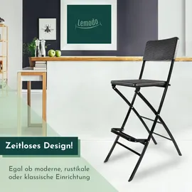 Lemodo Barhocker mit Lehne, klappbare Barstühle als 2er Set, Küchenhocker Sitzfläche in Rattanoptik