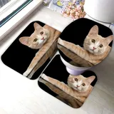 Badematten set 3D 40x60 Orangene Katze Badezimmerteppich-Set absorbierend 3-teiliges maschinenwaschbare weich badteppich schnell trocknend Haustiere Kawaii Tiere Badvorleger mit wc deckelbezug