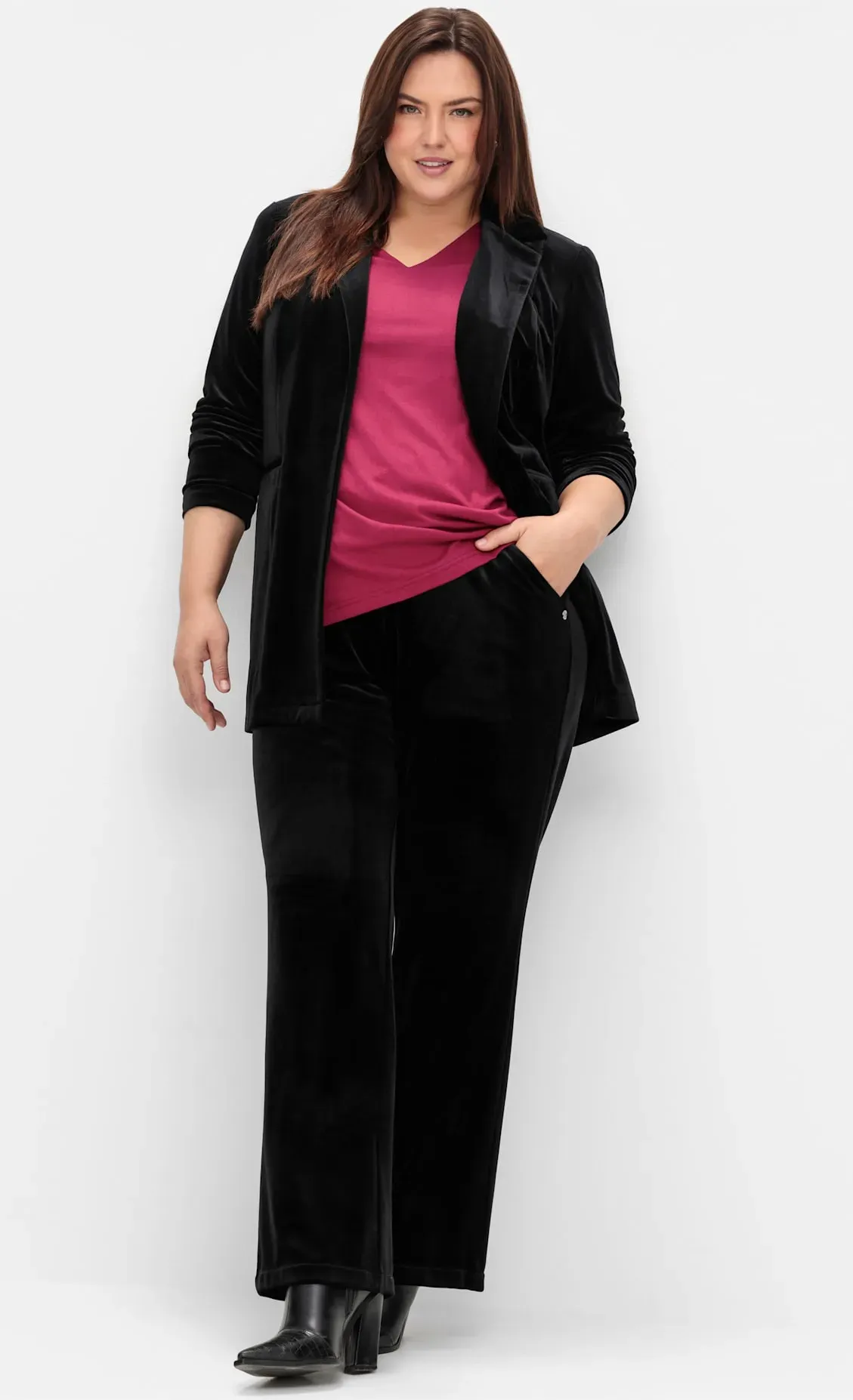 Stretch-Hose SHEEGO, Damen, Gr. 58, Normalgrößen, schwarz, 92% Polyester, 8% Elasthan, unifarben, Hosen