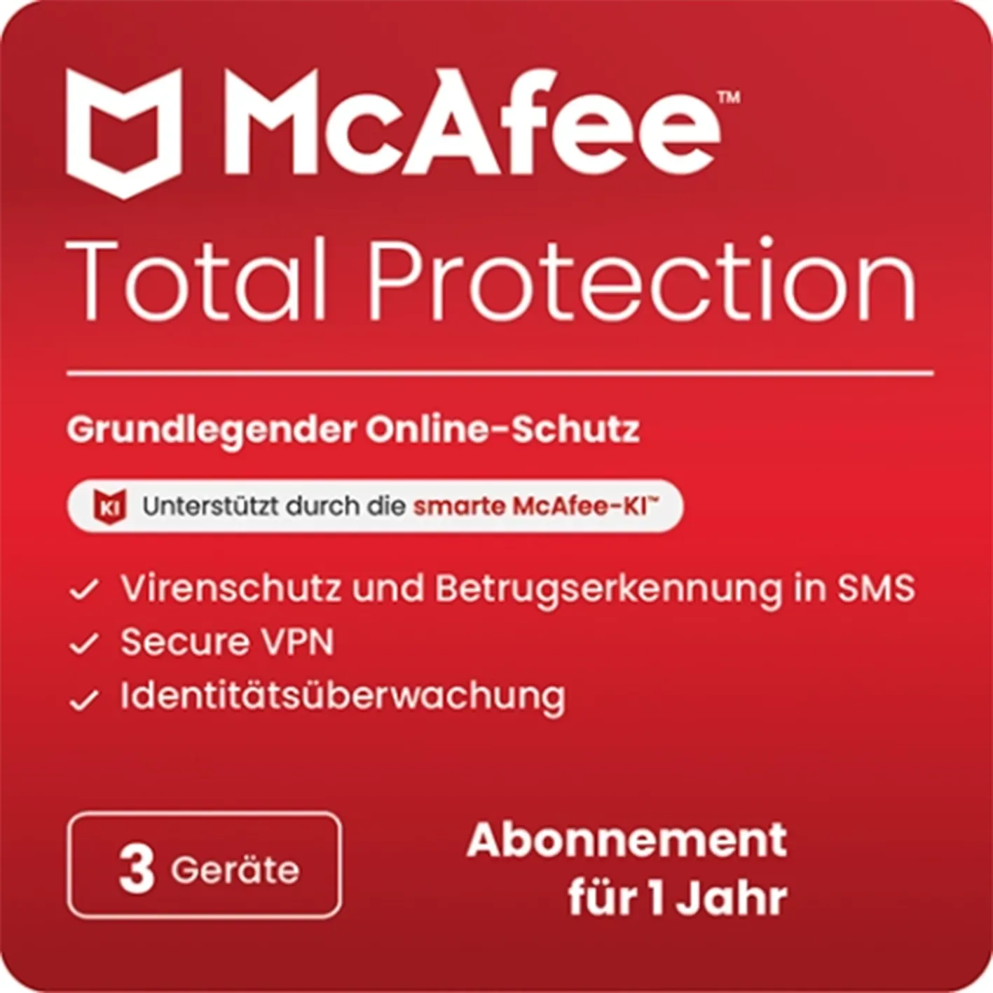 McAfee Total Protection | Jahreslizenz | Sicherheit für 3 Geräte