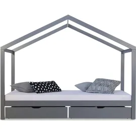 Homestyle4u Hausbett 90 x 200 cm Kiefer grau