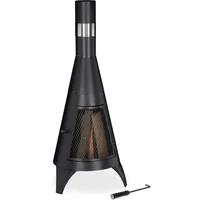 Relaxdays Terrassenofen mit Funkenschutz Tür, dekorative Feuerstelle für Holz,