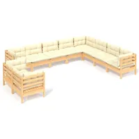 vidaXL 10-tlg. Garten-Lounge-Set mit Creme Kissen Massivholz Kiefer