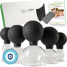BACKLAxx BACKLAxx® Schröpfgläser Set 5 Glocken mit Saugball Silikon & Faszienschaber, Schröpfen gegen Cellulite, Face Cupping Set gegen Falten, Schröpfglas gegen Verspannungen, Schröpfgerät mit eBook