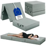 bellamio Lomme Premium Klappmatratze Mintgrau – Gästematratze klappbar, extra hoch 15 cm – Faltmatratze 75x195 cm – Reisematratze waschbar – Faltbare Matratze mit Tragegriffen – Bandscheibenwürfel