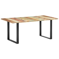Esstisch "3000910" aus recyceltes Massivholz, pulverbeschichteter Stahl in Mehrfarbige Tischplatte und schwarze Beine. Abmessungen (LxBxH) 180x90x7...
