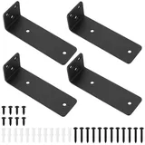 4 STK Schwimmende Regalhalterung Schwarz, Regalwinkel Schwerlastwinkel, Regalträger, Wandregal Halterung L Regalwinkel für Regalbrett Halterung, mit Schraube (4.92 Inch/125mm)