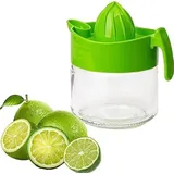4All Manuelle Zitronenpresse, nicht elektrisch, Handpresse, Fruchtsafter, BPA-frei, Zitrone, Limette, Orange, Saftpresse, Krug, Glasboden, handliche Zitruspresse, 300 ml (grün)