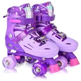2PM SPORTS Kinder Rollschuhe Verstellbar, Rollschuhe für Mädchen Anfänger 3-12 Jahre, Indoor/Outdoor Rollschuhe mit Helllila Einhorn-Design