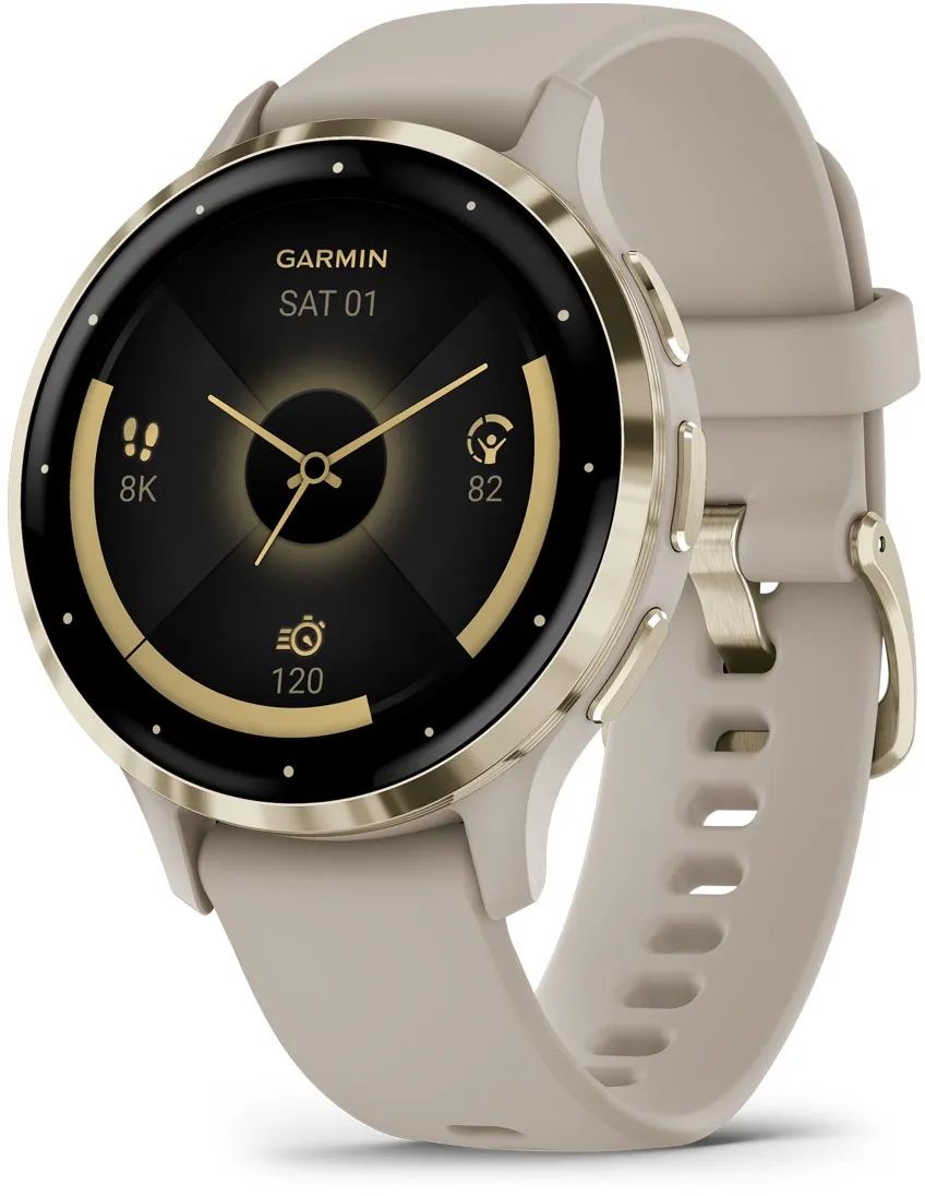 Venu 3S GPS-Smartwatch Sportuhr French Gray/Softgold mit Schnellwechsel-Silikon-Armband