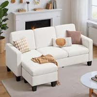 BEALIFE Klassische Sofas | AR93 Ecksofa | 4-Sitzer | Cordbezug | 188x137x89 cm | Weiß/Dunkelgrau - Weiß