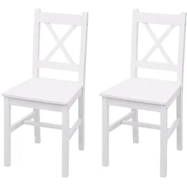 Mendler 2er-Set Esszimmerstuhl HWC-F77, Lehnstuhl Küchenstuhl Stuhl, Massiv-Holz Landhaus ~ weiß