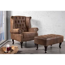 Riess-Ambiente Ohrensessel CHESTERFIELD Mikrofaser 85 x 105 x 70 cm Antik Braun