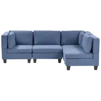 BELIANI 4-Sitzer Ecksofa Linksseitig Blau Stoffbezug mit Kissen Schwarze Beine Modular Modern Modulsofa Wohnlandschaft Wohnzimmer Wohnecke - Blau/Schwarz