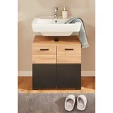 Stella Trading RIOM Badezimmer Waschbeckenunterschrank in Artisan Eiche Optik / Schwarz - Bad Unterschrank Badezimmerschrank mit viel Stauraum - 60 x 55 x 37 cm (B/H/T)