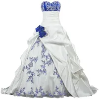 Zorayi Damen Elegante Kapelle Zug Prinzessin Ballkleid Brautkleid Hochzeitskleider Elfenbein & Blau Größe 50 - 50