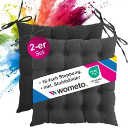 wometo 2er Set Sitzkissen Stuhlkissen 40x40 OEKO-TEX  - dunkelgrau Sitzauflage Bank Polster Sitzpolster mit Bändern / Schleife, Indoor / Outdoor