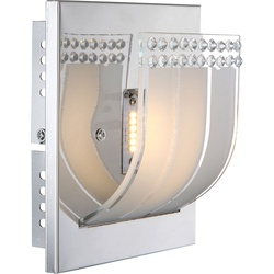 Wandlampe Wandleuchte Nachtlicht Schlafzimmerlampe Kristalllampe Kristallleuchte, Glas Kristalle klar satiniert, 1x LED 3W 300Lm warmweiß, DxH 16x9cm