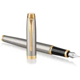 Parker IM Füller | Brushed Metal | Füllfederhalter mit mittlerer Feder | blaue Tinte | Geschenkbox