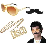 VIKSAUN 3 Stück Hip Hop Kostüm Set, 80s 90s Rapper Accessories, Sonnenbrille Halskette, Schnauzbart, Hiphop Punk Kette für Cosplay Halloween Karneval Thema Party, Fasching Accessoires (3 Stück) - Einheitsgröße