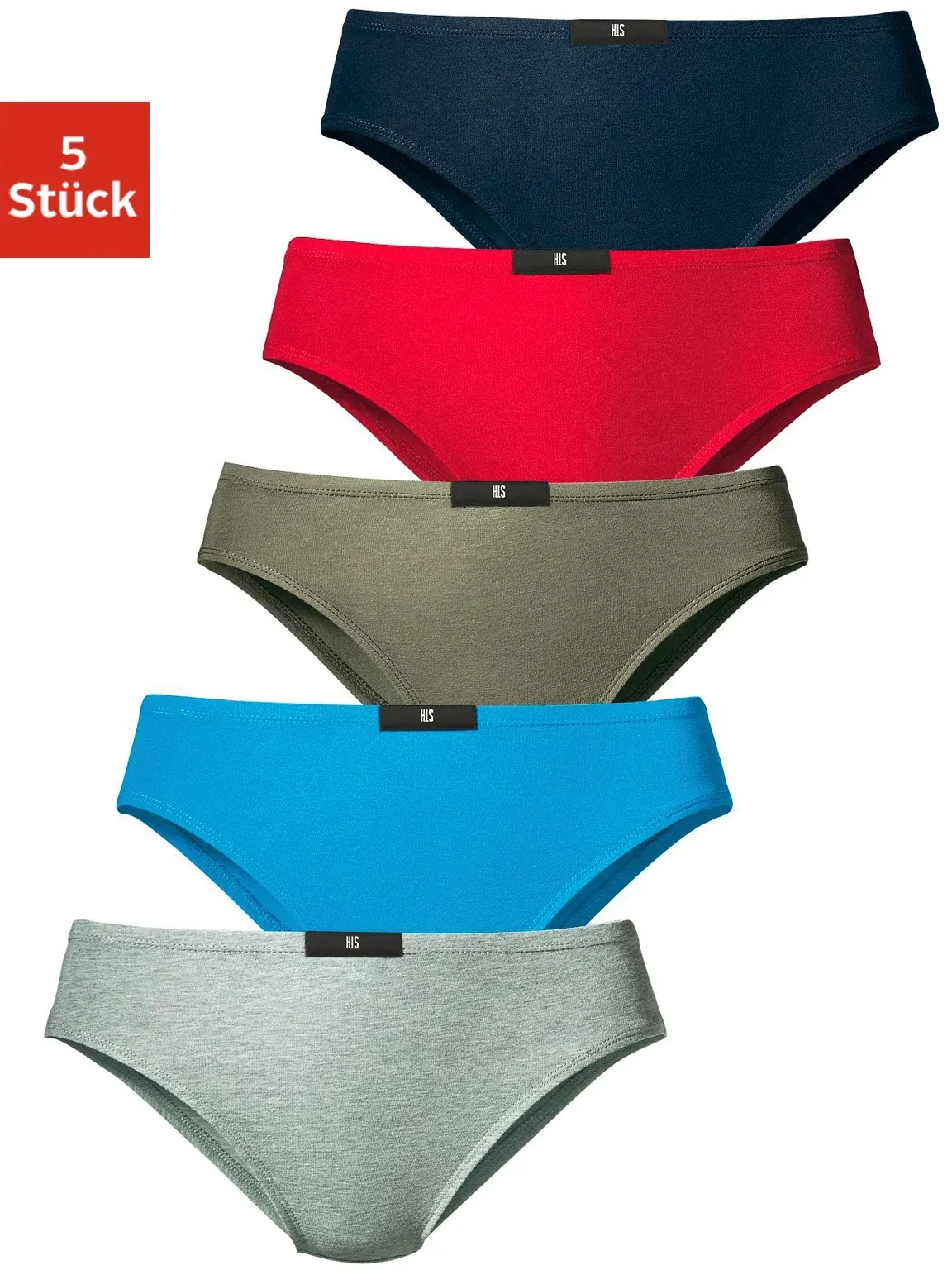 Slip H.I.S, Damen, Gr. 44, bunt (marine, rot, khaki, blau, grau, meliert), Jersey, Obermaterial: 95% Baumwolle, 5% Elasthan, unifarben, körpernah, Unterhosen Slip, aus elastischer Baumwoll-Qualität