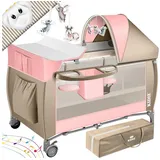 KIDIZ KIDIZ® Babybett 3 in 1 Reisebett Kombi Set Baby Bett mit Wickelauflage Moskitonetz Laufstall Baby ab Geburt bis 15 kg luftige Seitenwände mit Seiteneingang Tragetasche zusammenklappbar