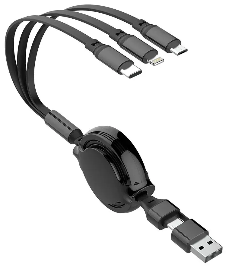 2GO Ladekabel 5in1 ALLinOne USB-AUSB-C Aufrollautomatik 1m