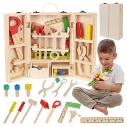 ISO TRADE Lernspielzeug Box Holzwerkzeuge (Pädagogische Bau Spielzeug für Kinder, 58-St., Werkzeug-Spielzeug aus Holz), Werkzeugkasten