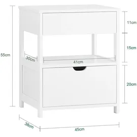 SoBuy Nachttisch, Nachtschrank mit 2 Schubladen Beistelltisch, Weiß, FRG258-II-W