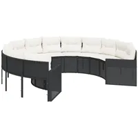 vidaXL Gartensofa mit Kissen Rund Schwarz Poly-Rattan